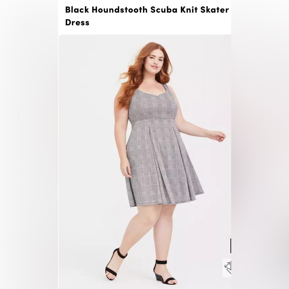Black Houndstooth Scuba Knit Skater Dress